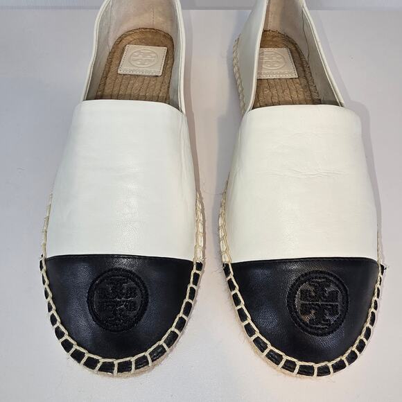 Tory Burch Black White Colorblock Espadrilles Flat Leather Upper Size 10.5 SEE - Picture 12 of 12